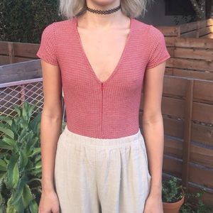Urban Outfitters Red Retro Zip Bodysuit